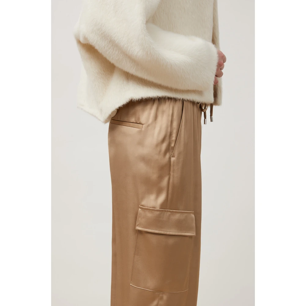 PESERICO Viscose satijnen baggy cargobroek Brown Dames