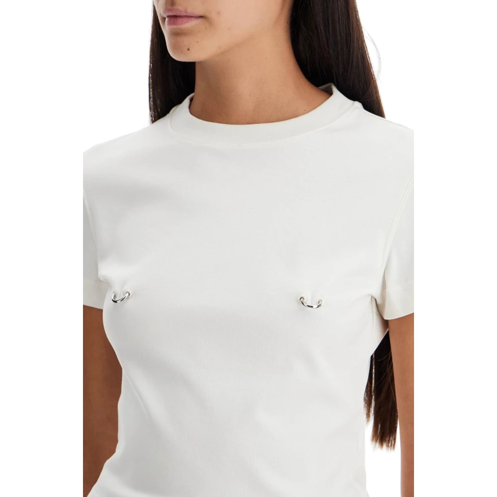 Mugler Metal Piercing Cropped T-shirt White Dames