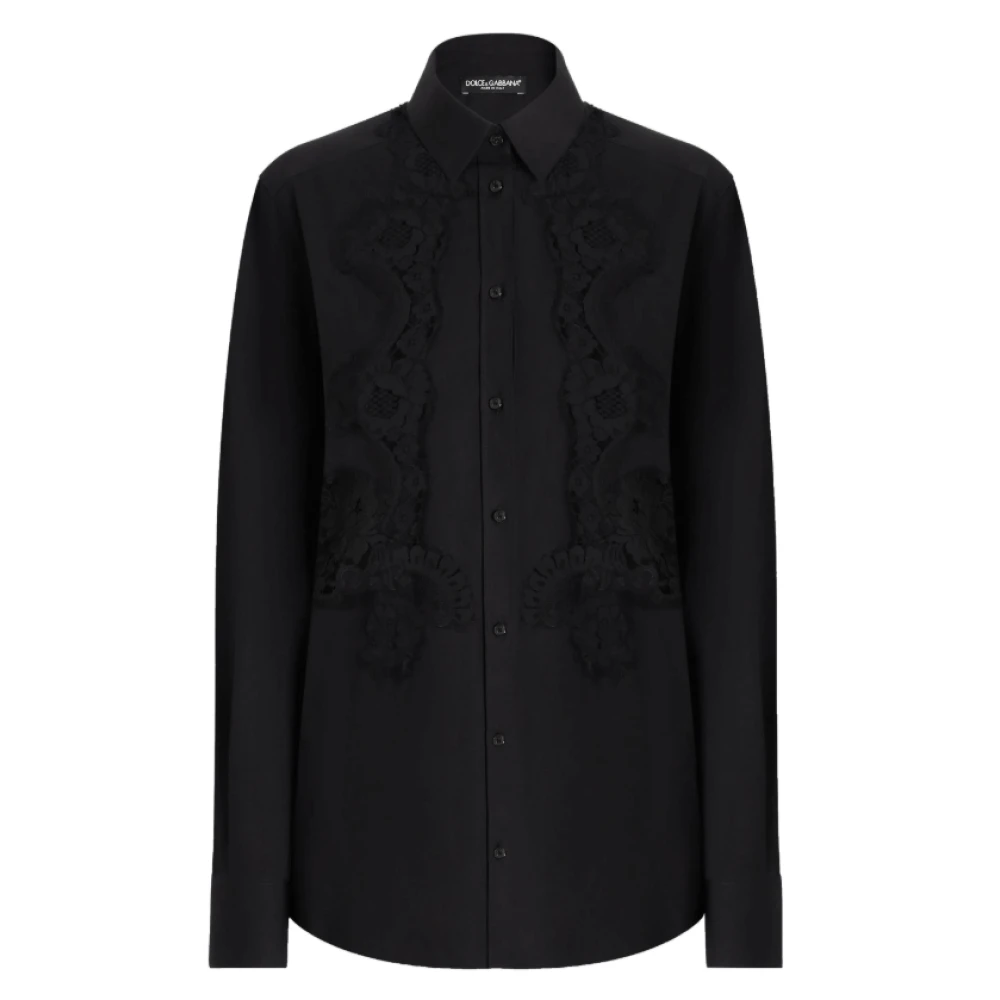Dolce & Gabbana Women's Black Lace-Inserts Shirt With Buttons