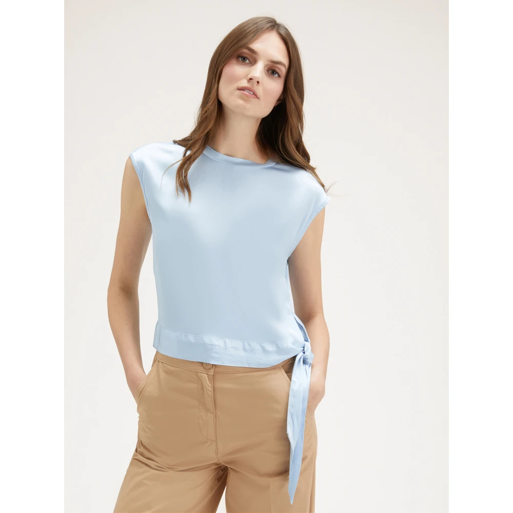Motivi Satin blouse met knoopdetail Blue Dames