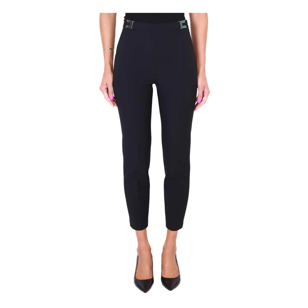 Elisabetta Franchi Zwarte sigarettenbroek met logoplaques Black Dames
