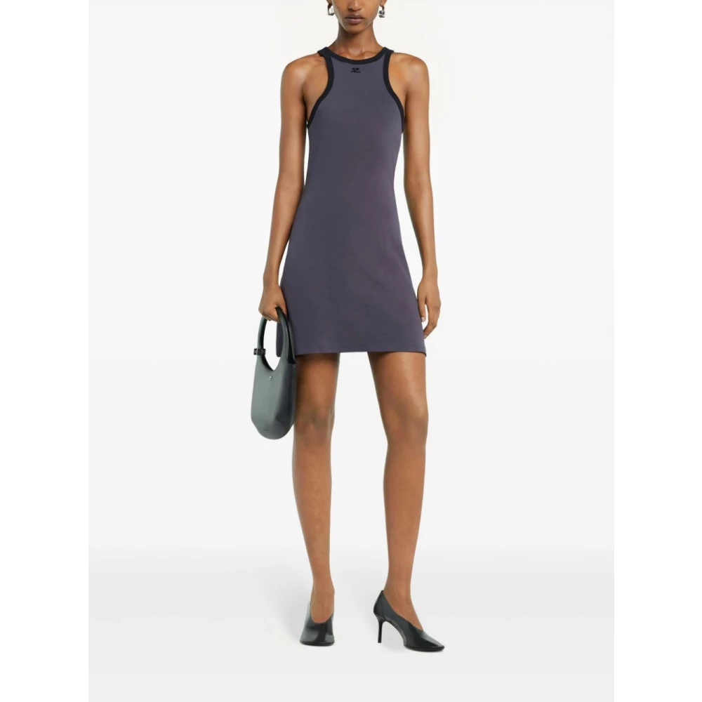 Courrèges Staalblauwe Minijurk met Blauwe Piping Gray Dames