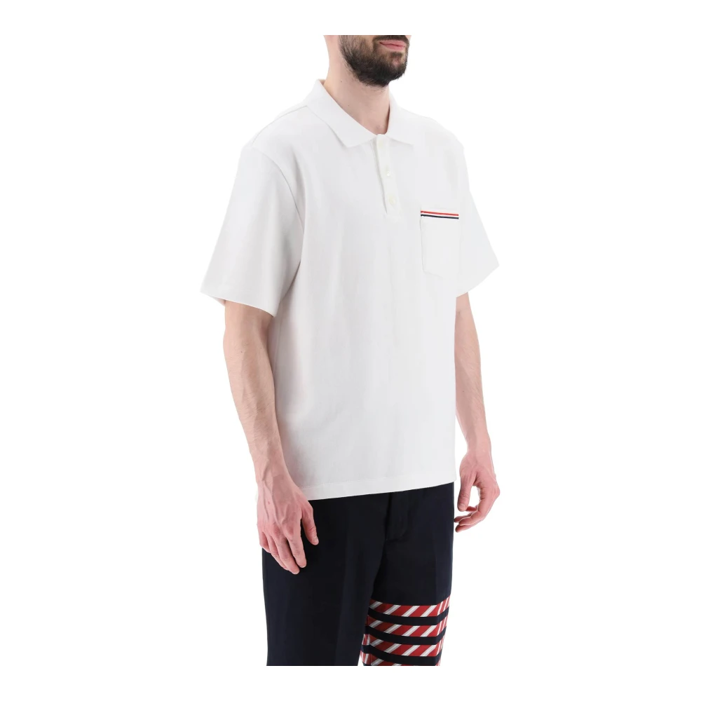 Thom Browne Katoenen polo shirt met tricolor details White Heren
