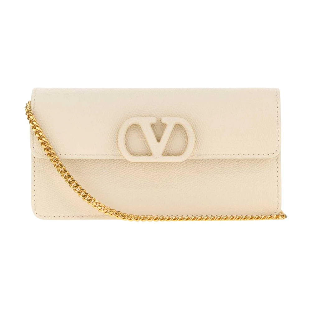 Valentino Gold/White Vlogo Signature Leather Wallet On Chain - Image 2