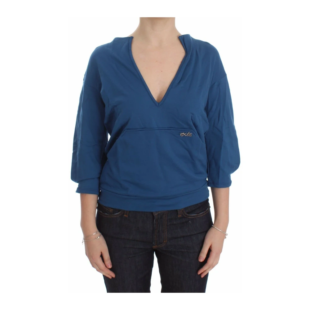 Exte Blue Elegant V-Neck Jumper - Female - Long Sleeve T-Shirts - S - Tops
