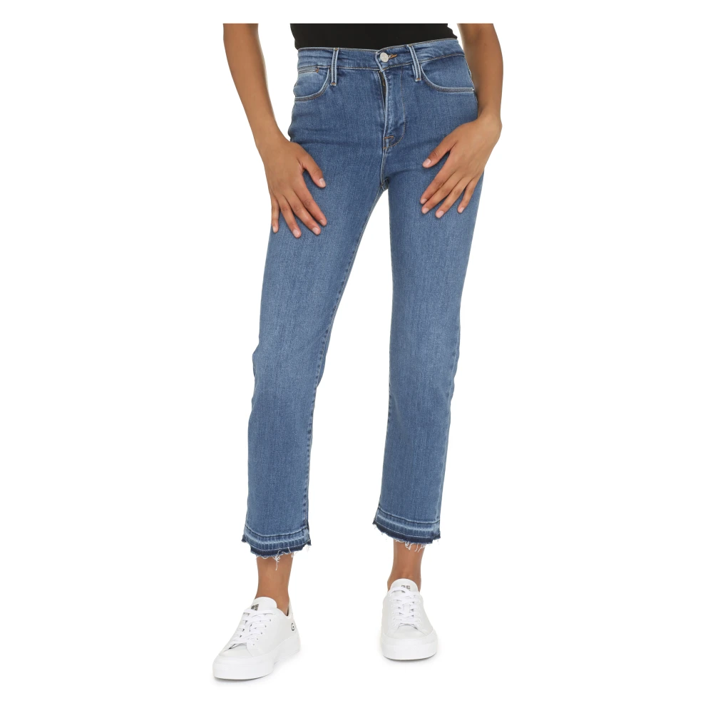 Frame High Straight Jeans met Contraststiksels Blue Dames