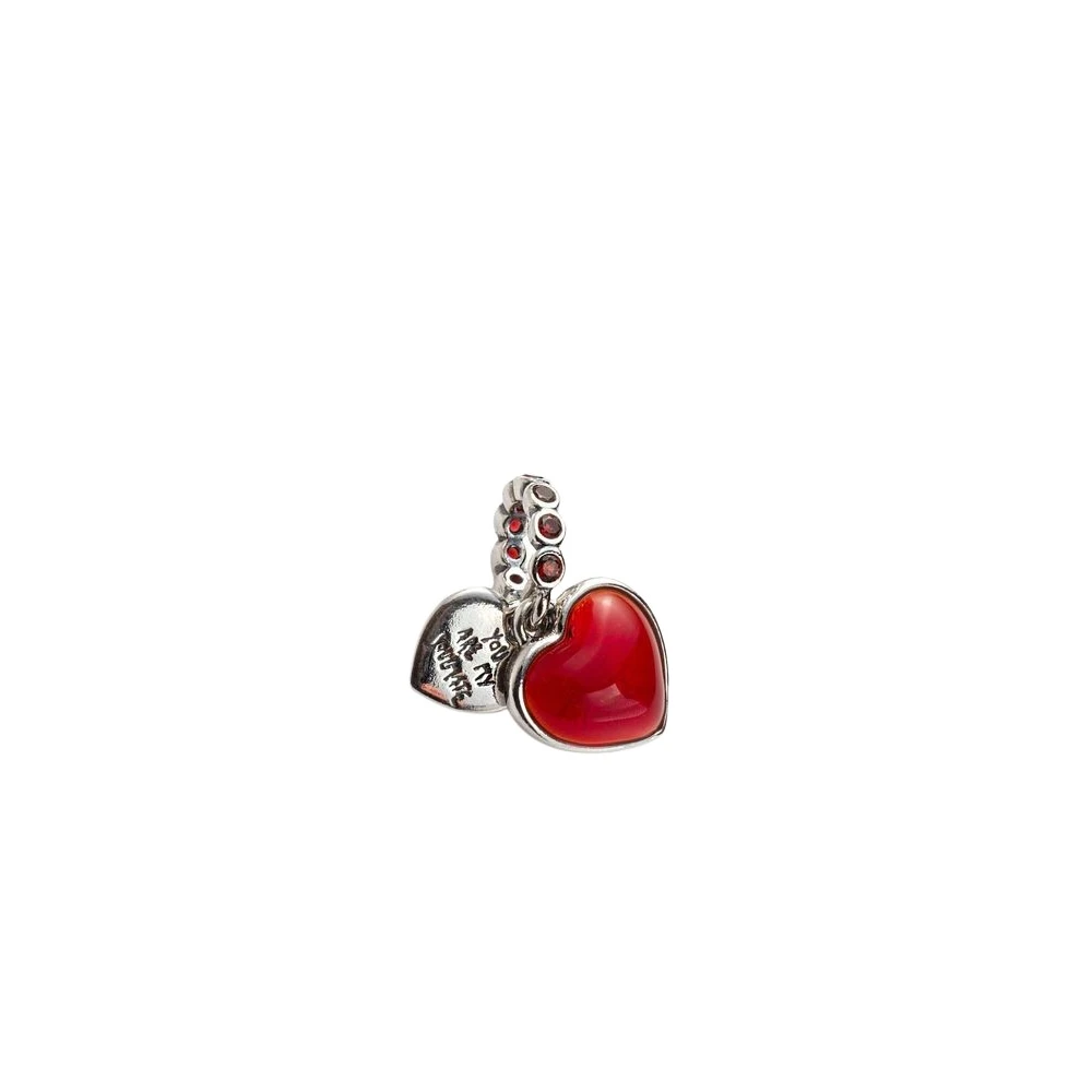 Pandora , Jewellery, Female, Red, One Size, Murano Glass Heart Double Dangle Charm