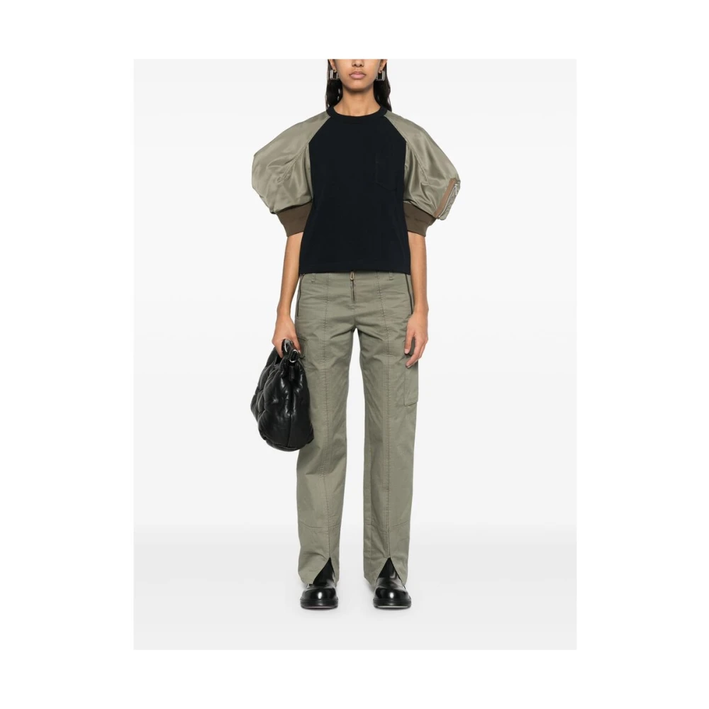 Sacai Navy Blue Crew Neck Puff Sleeve Blue Dames