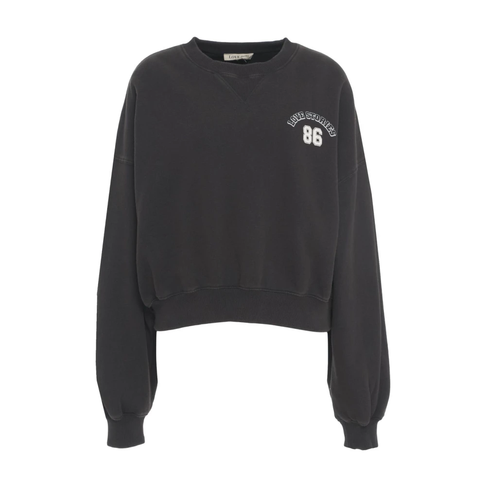 Love stories Zwarte Cropped Sweatshirt met Unieke Logo Prints Black Dames