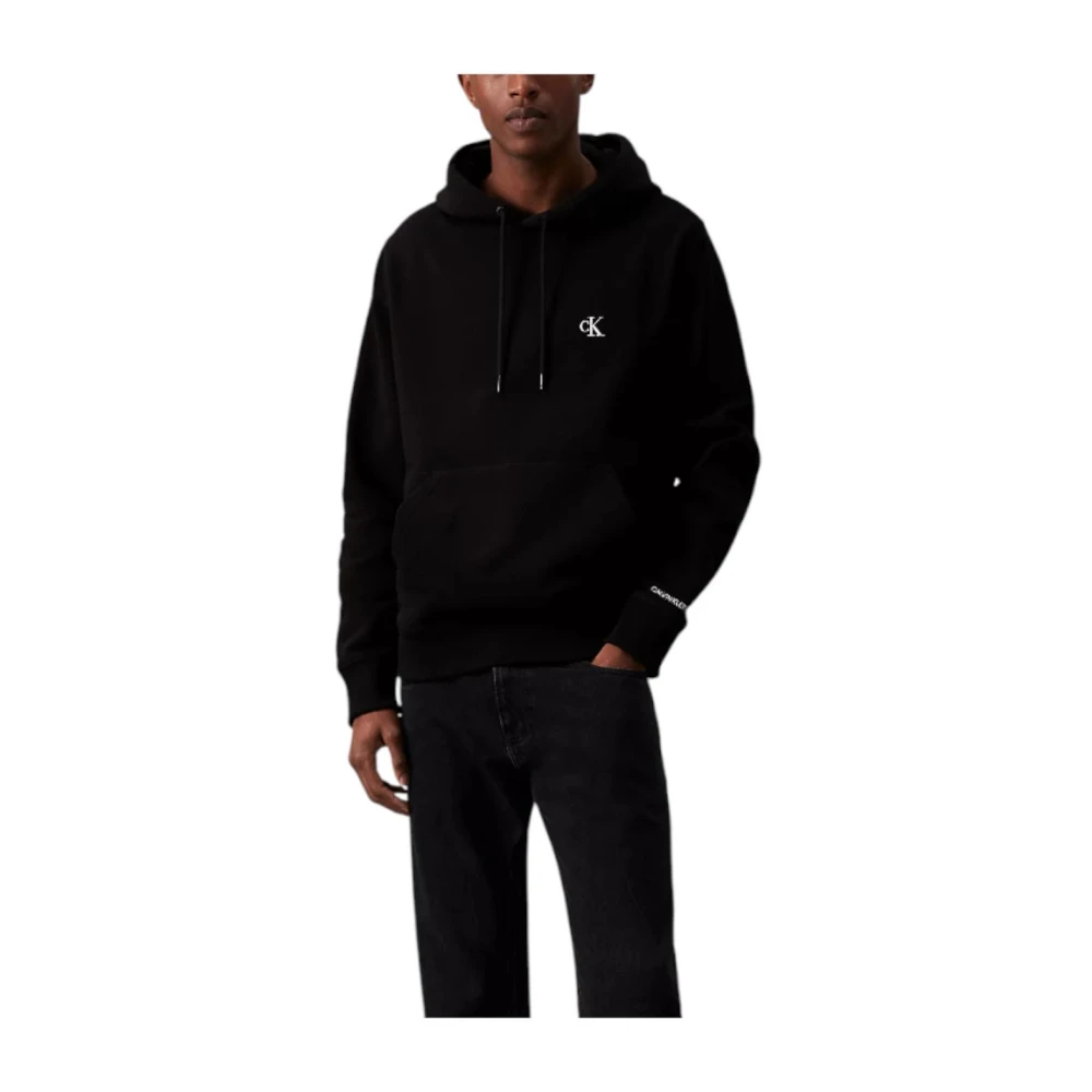 Calvin Klein Svart Huvtröja Med Broderad Logotyp