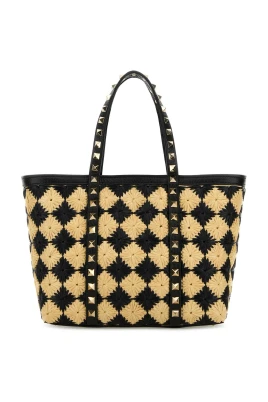 Broderad Mini Rockstud Handväska i Raffia