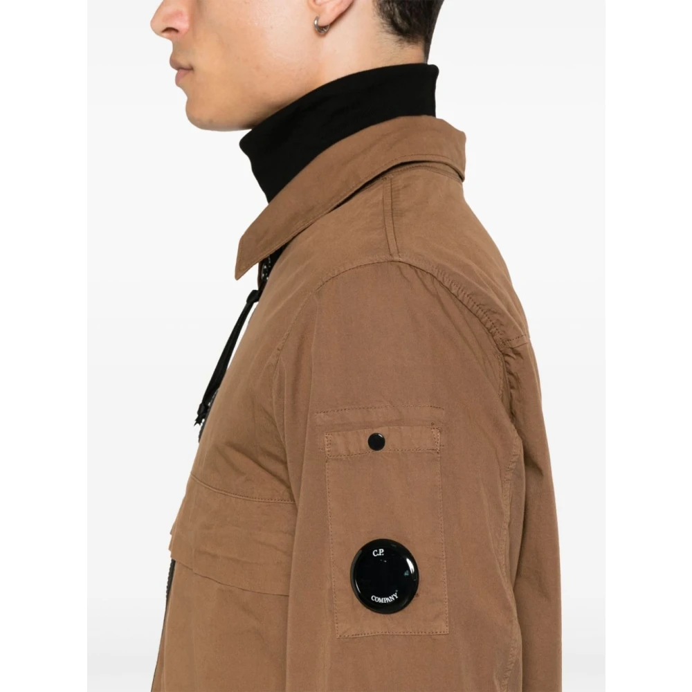 C.P. Company Aarde Bruine Gabardine Shirt Bril Detail Brown Heren
