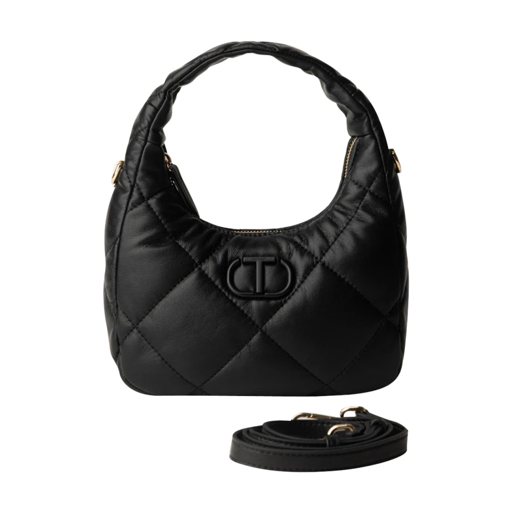 Twinset Gewatteerde leren handtas met ritssluiting Black Dames
