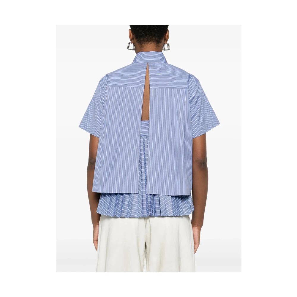 Sacai Blauwe Geplooide Overhemd met Borstzak Blue Dames