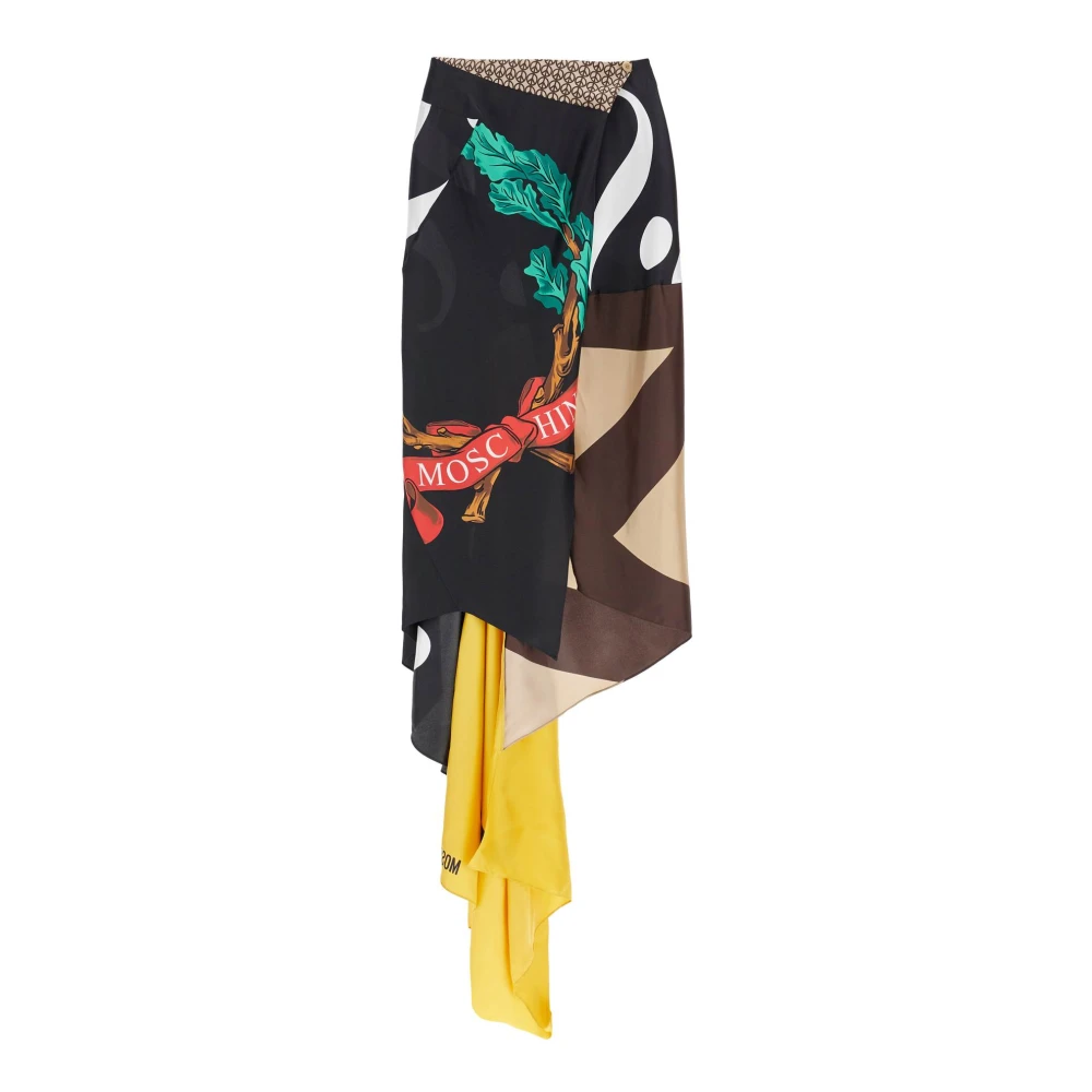 Moschino Zijden Patchwork Asymmetrische Omslagrok Multicolor Dames