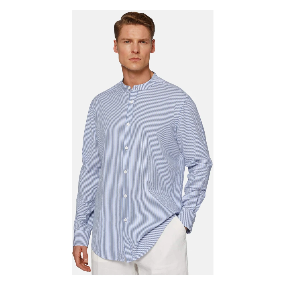 Boggi Milano Regular Fit Gestreept Seersucker Overhemd Blue Heren