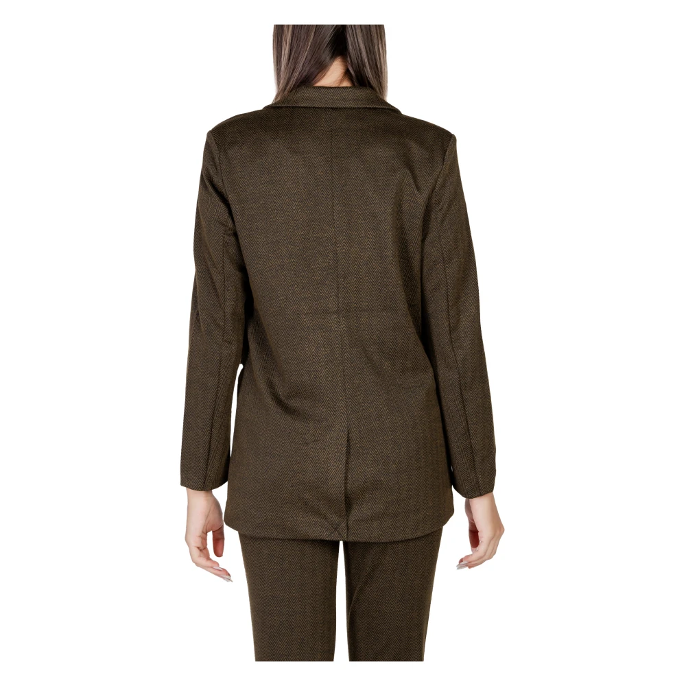 Ichi Jacquard Oversize Blazer Herfst Winter Collectie Green Dames