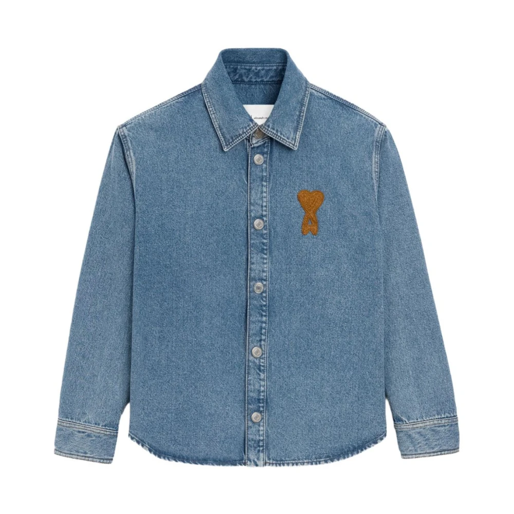 Ami Paris Women's Blue Denim Shirts, M, Ami De Coeur Overshirt