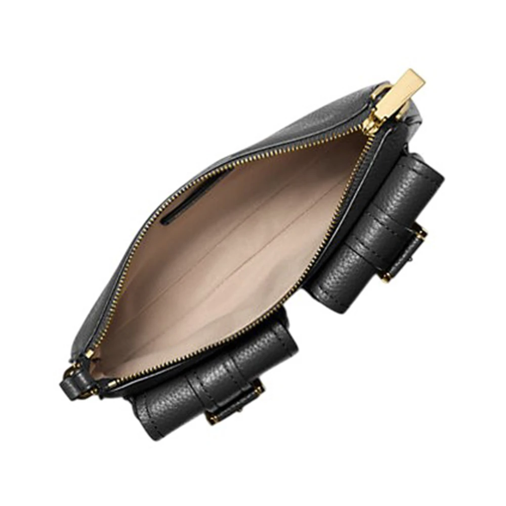 Michael Kors Zwarte Gehamerde Leren Schoudertas Black Dames