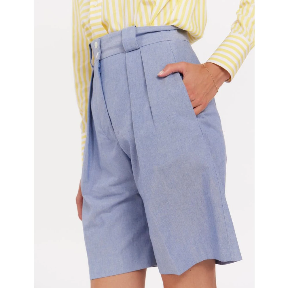 Ines De La Fressange Paris Blauwe Geplooide Hoge Taille Shorts Blue Dames