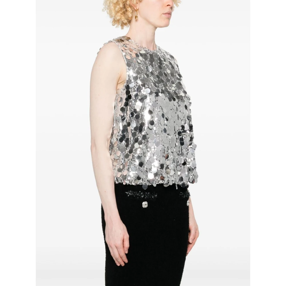 Semicouture Zilveren Paillet Mouwloze Top Met Ronde Hals Gray Dames