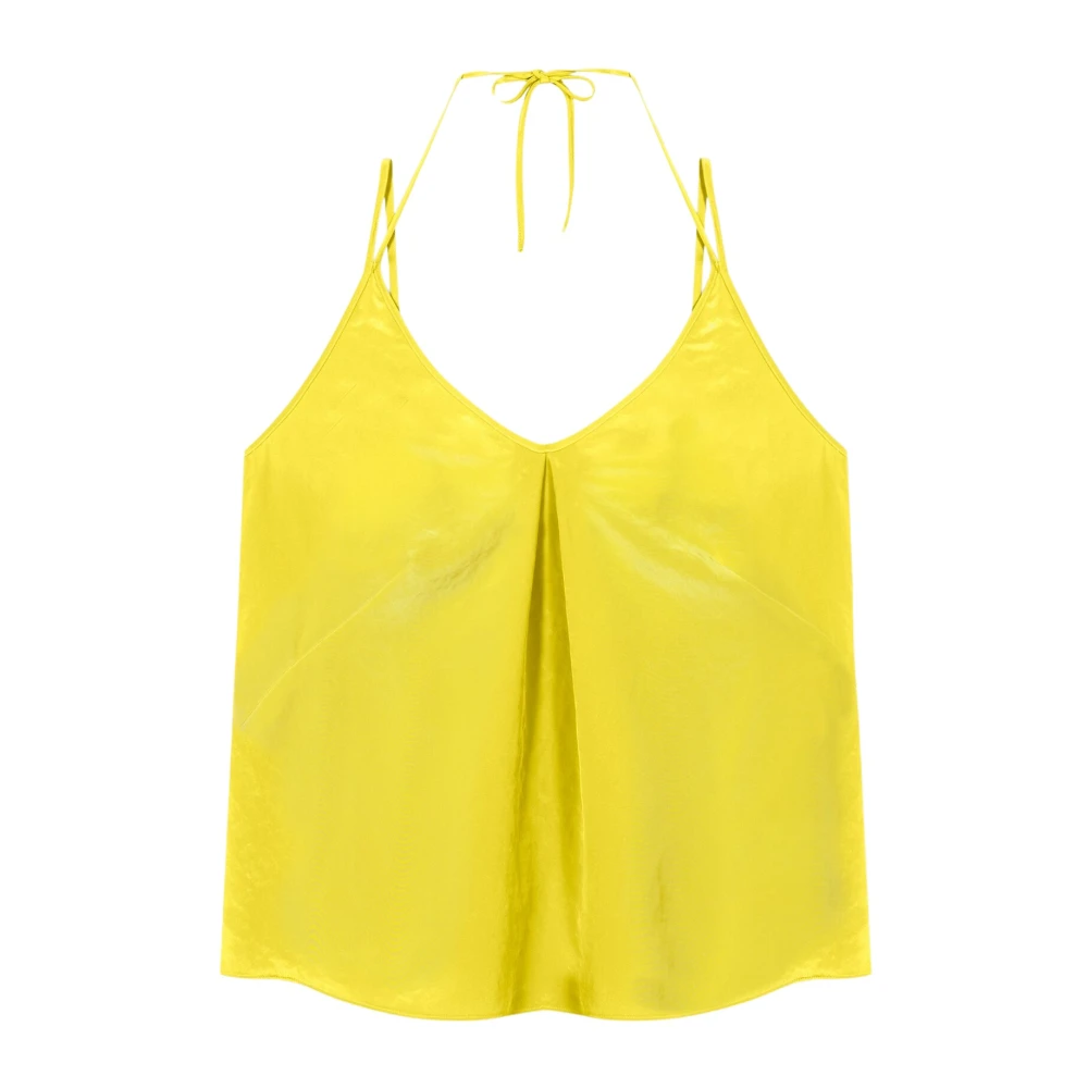 Luisa Cerano Women's Yellow V-Neck Camisole Top In Techno-Silk - Sleeveless Tops - Xs - Tops