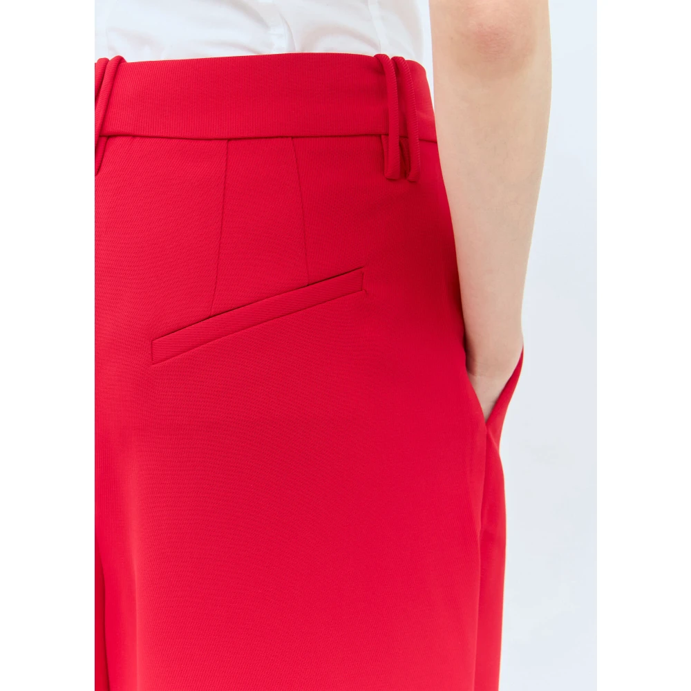 Ganni Gestikte Voorkant Geplooide Twill Broek Red Dames