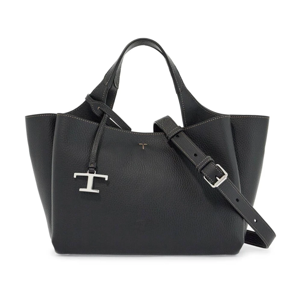 TOD'S Zwarte Kalfsleren Mini Handtas met Handvatten Black Dames