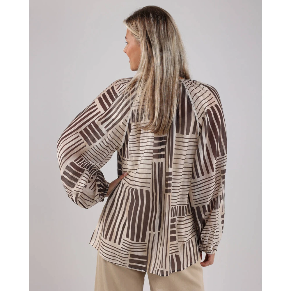 Nukus Gestreepte lange mouw topblouse Brown Dames