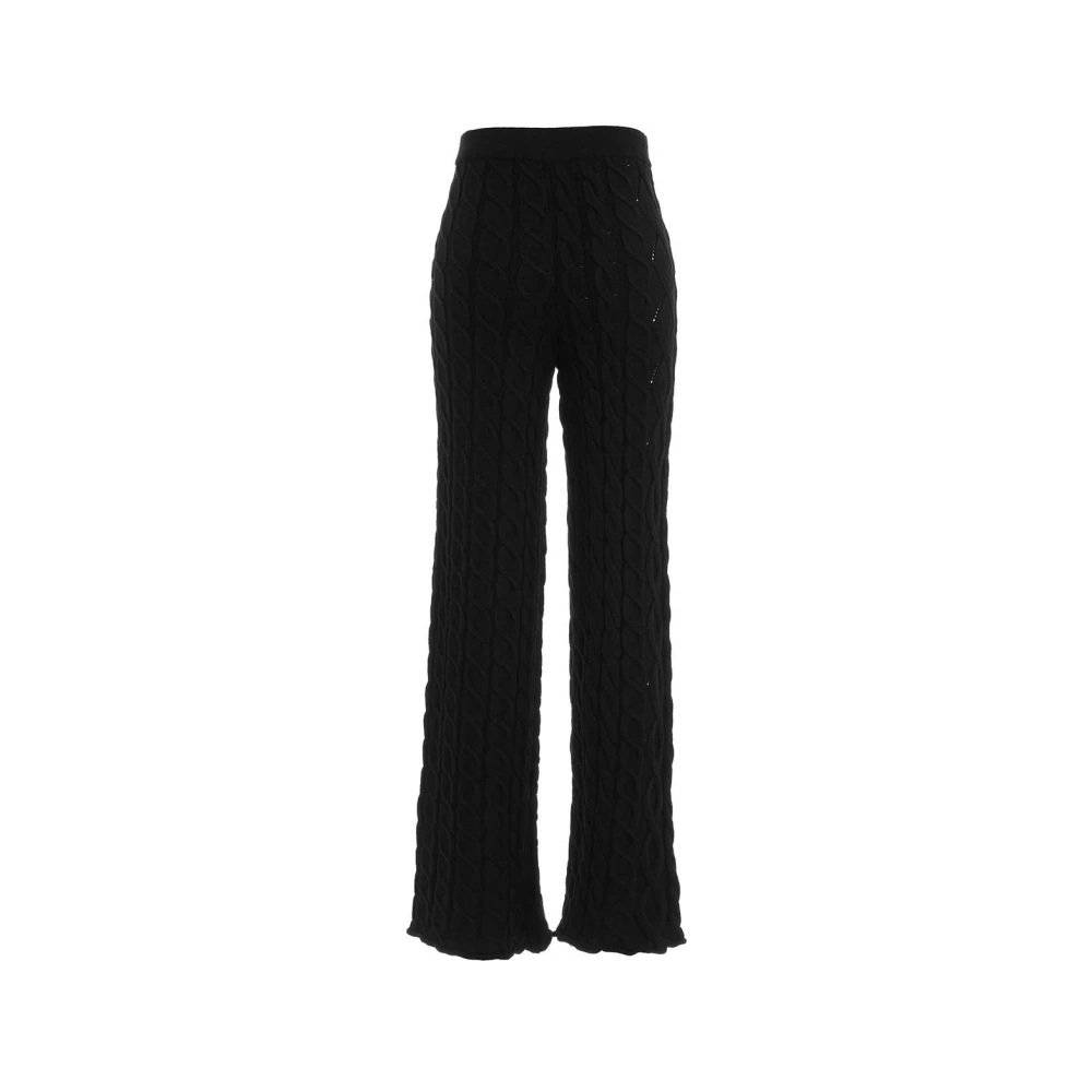 Akep Comfortabele Gebreide Wijde Broek Black Dames