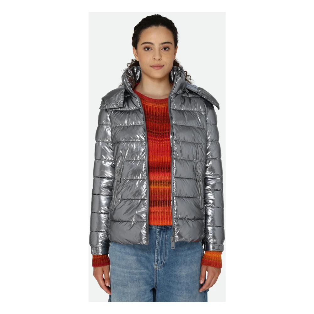 Guess Zilveren Pufferjas met Afneembare Capuchon Gray Dames