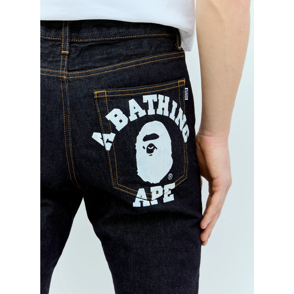 A Bathing APE Klassieke College Jeans met Achterlogo Blue Heren