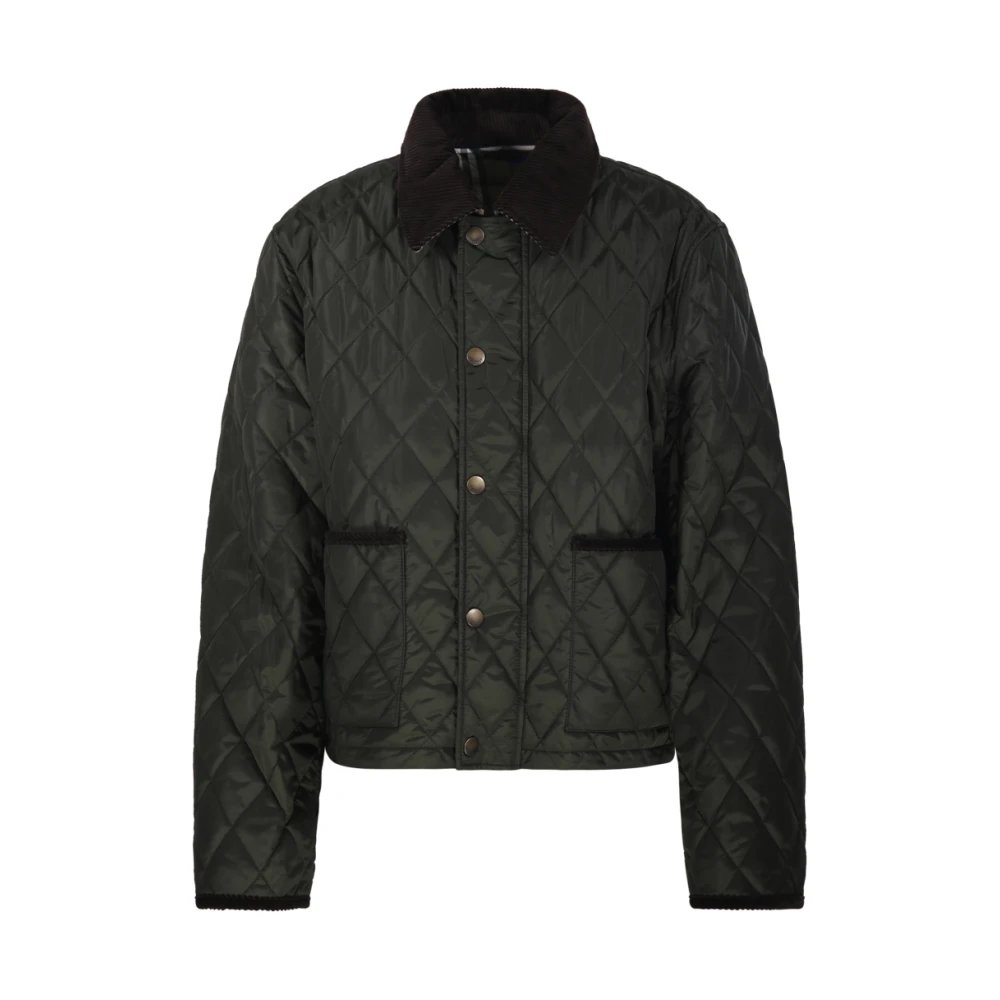 Burberry Gewatteerde jas in Shale Brush Check Green Dames