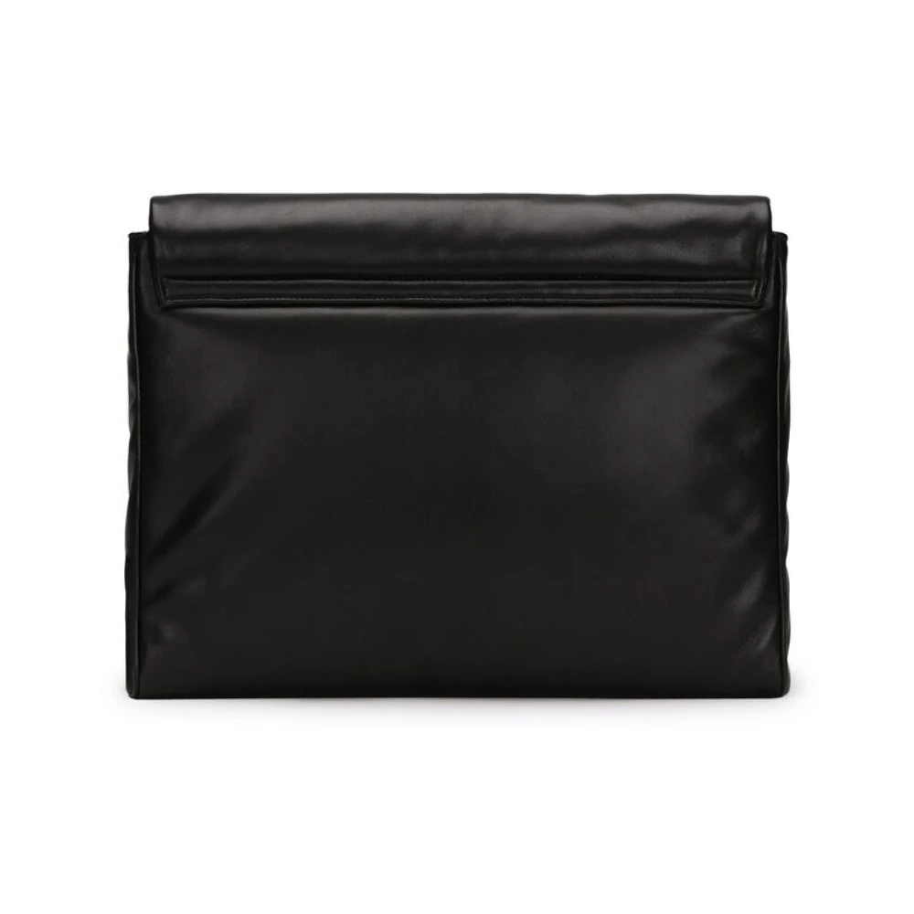 Dolce & Gabbana Zwart lederen logoprint polsband Black Heren