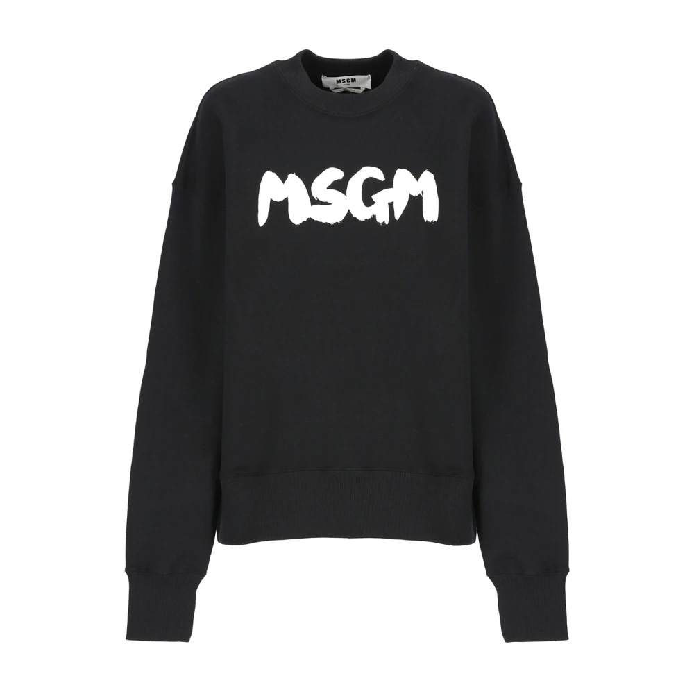 Msgm Zwarte Katoenen Sweatshirt met Contrasterend Logo Black Dames