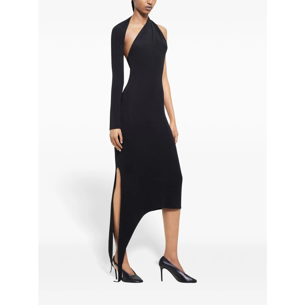 Courrèges Asymmetrische Zwarte Crepe Jurk Black Dames