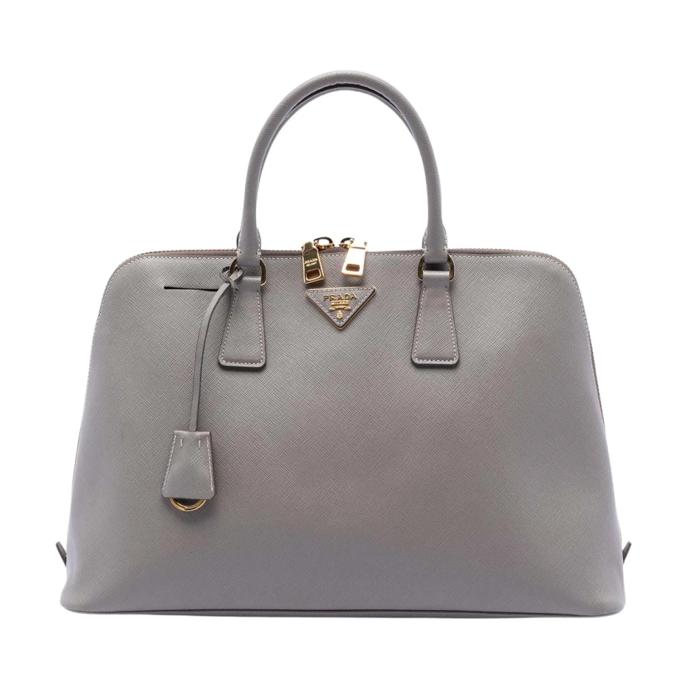 Prada Vintage Women's Gray Pre-Owned Structured Leather Satchel