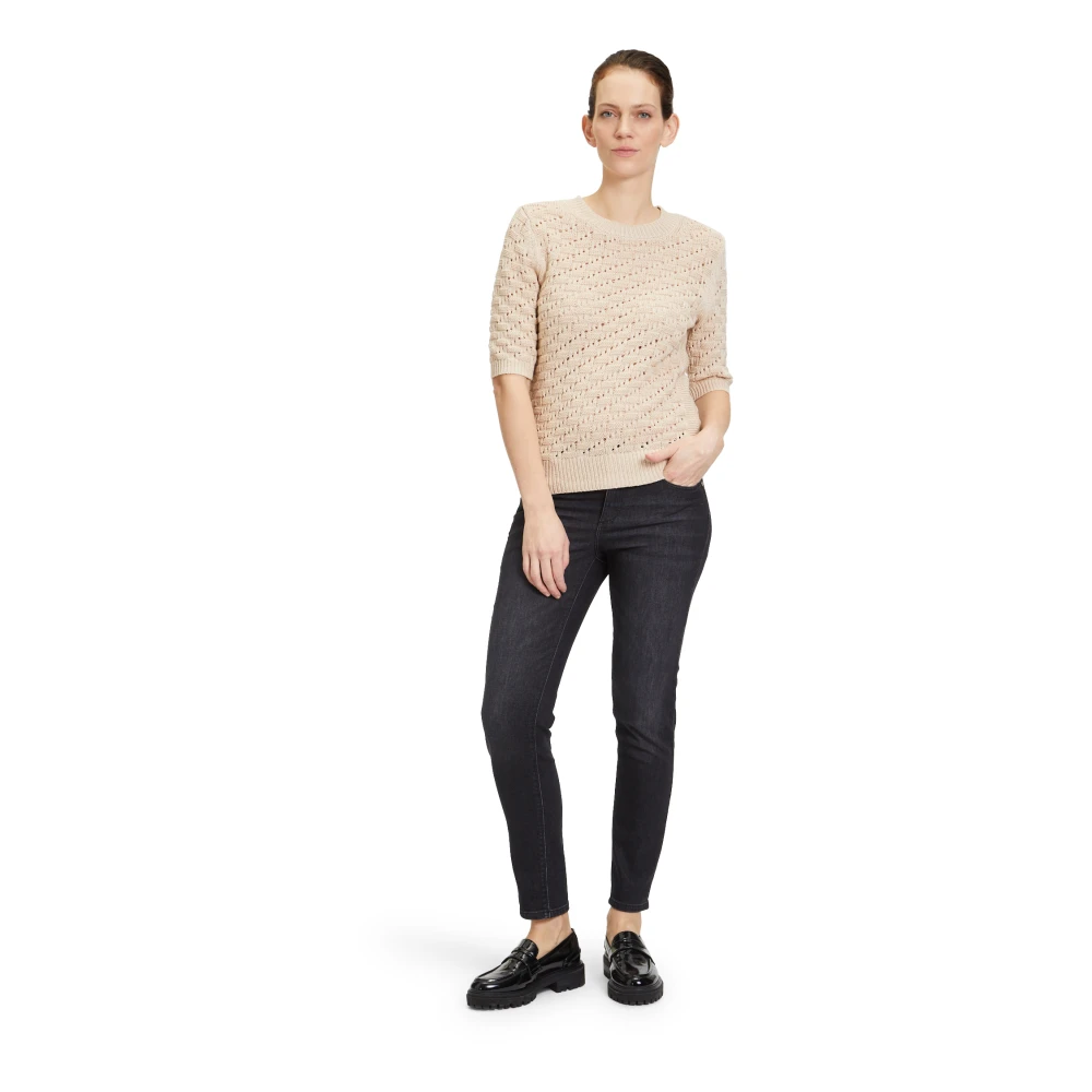 Betty & Co Statement Gebreide Trui met Ronde Hals Beige Dames