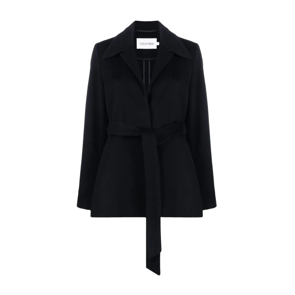 Calvin Klein Zwarte Wollen Blend Geweven Jas Black Dames