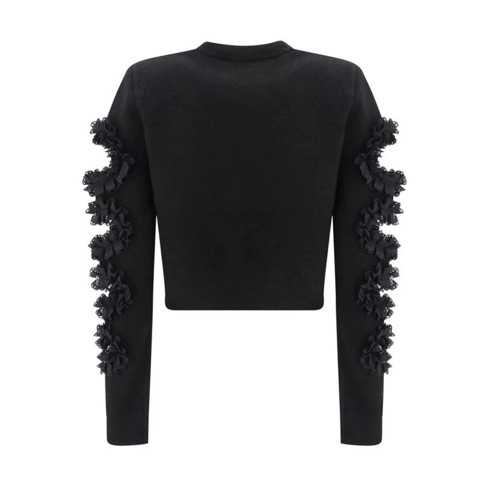 Self Portrait Lace Cut-Out Cropped Sweater Black Dames