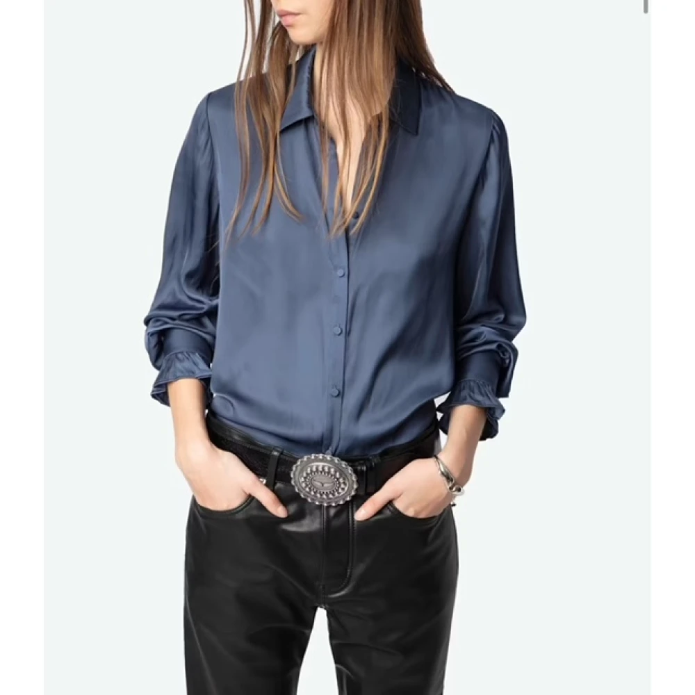 Zadig & Voltaire Satijnen Overhemd met Strass Achterdetail Gray Dames