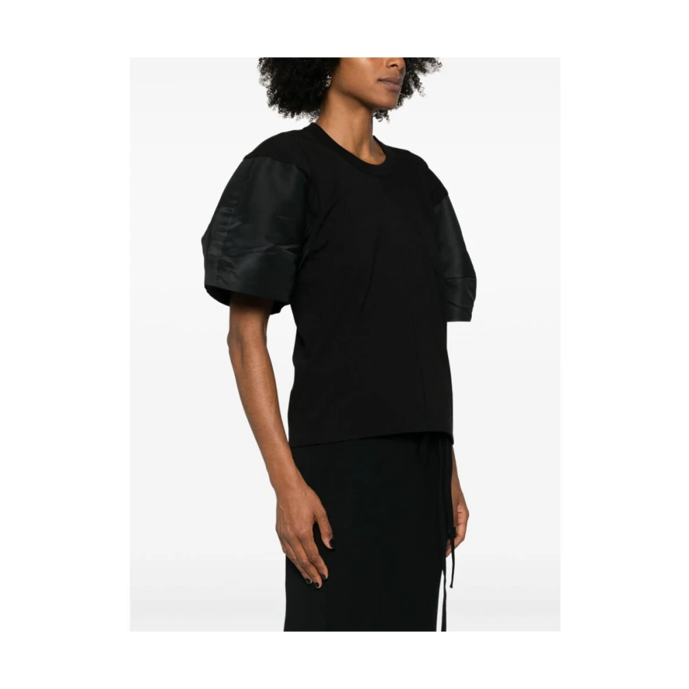 Sacai Zwart Katoenen Panelen Ronde Hals T-shirt Black Dames