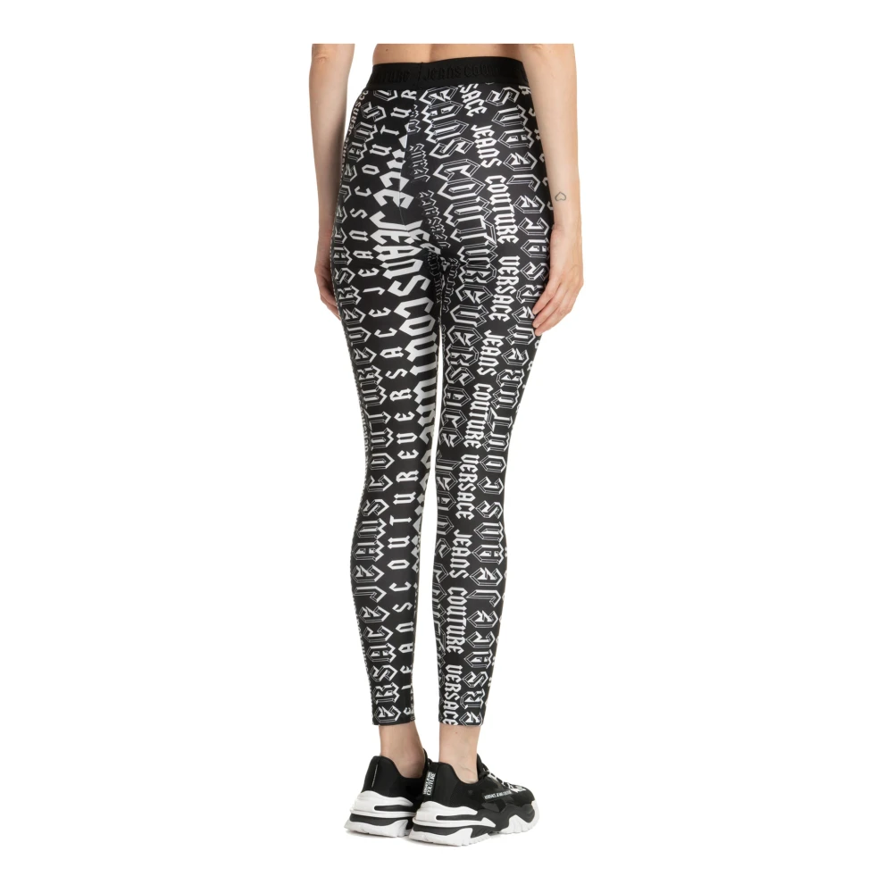 Versace Jeans Couture Abstract Multicolor Logo Leggings Black Dames