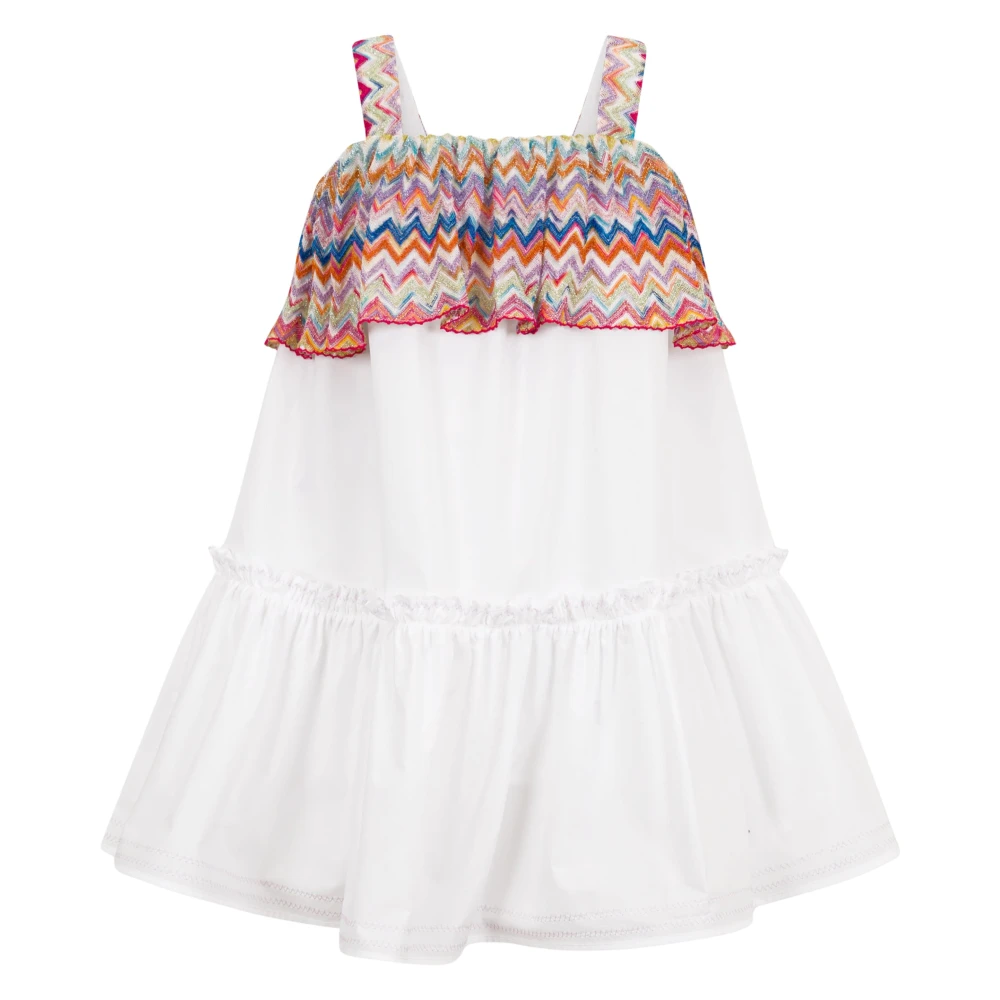 Missoni Girls White Dresses, 8 Y, Zigzag Trim Cotton Dress