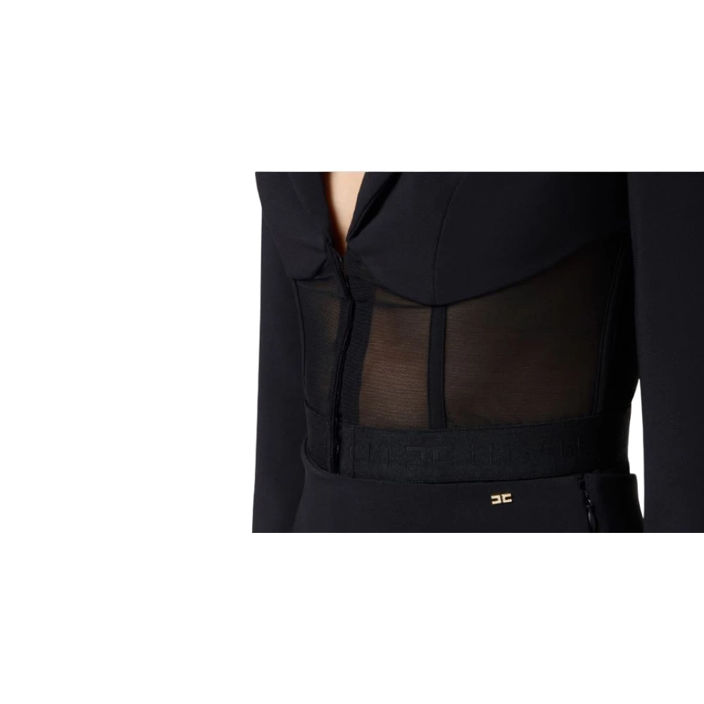 Elisabetta Franchi Elegante Zwarte Jas met Tule Inzet Black Dames