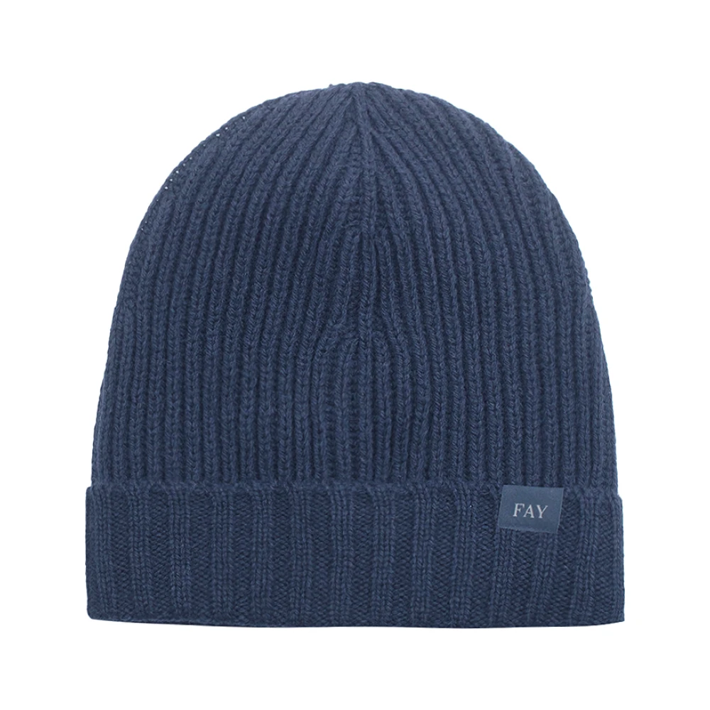 Fay Blauwe Ribgebreide Wollen Muts Blue Heren