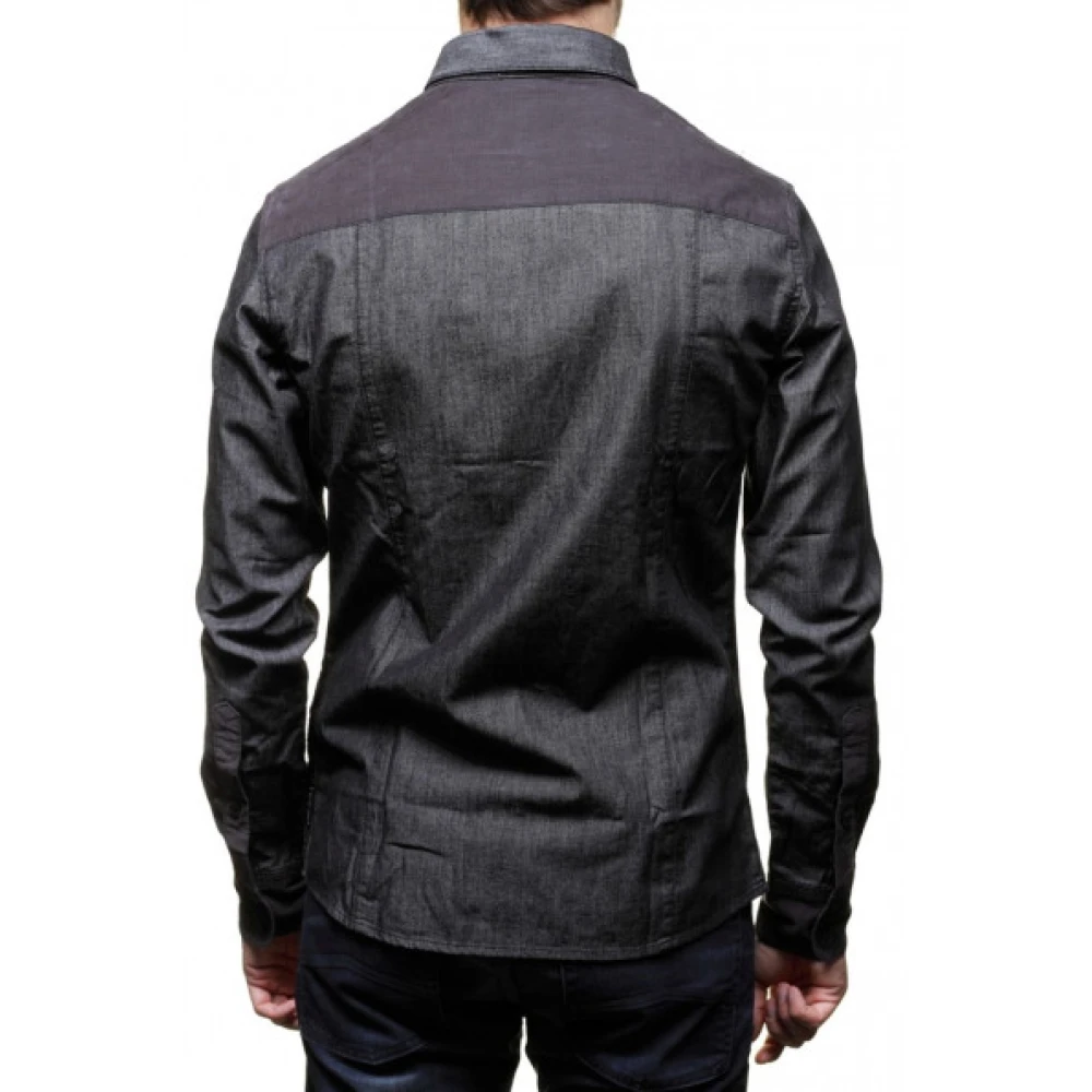 Emporio Armani Zwart Bi-materiaal Slim Fit Shirt Black Heren