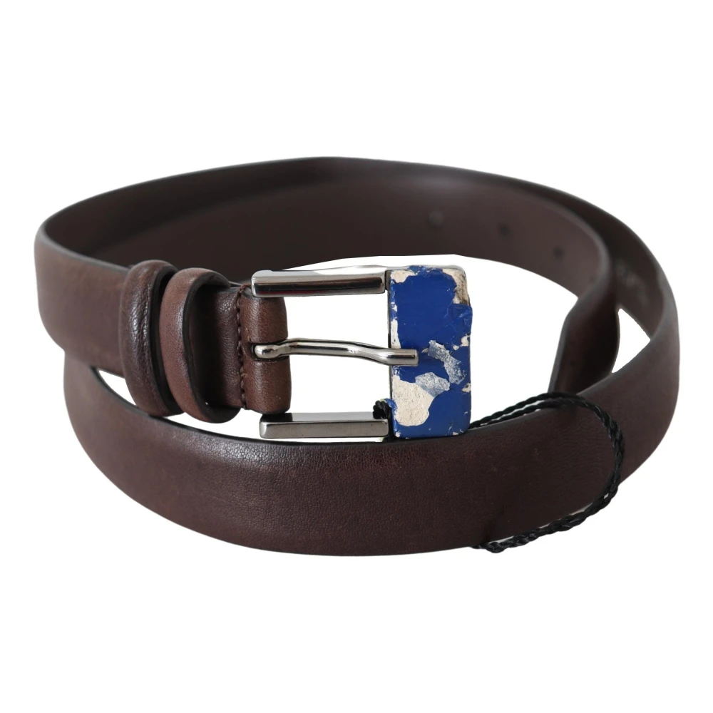 Costume National Men's Brown Belts, One Size, Elegant Classic Leather Belt With Silver Buckle