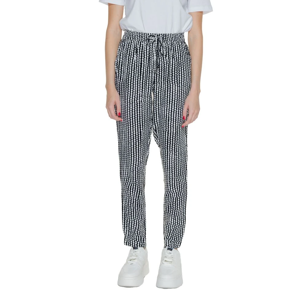Only Geometrisch Patroon Zwarte Broek met Veters Black Dames