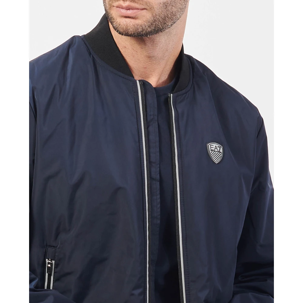 Emporio Armani Blauwe Jas Fullzip Logo Lichtgewicht Vulling Blue Heren